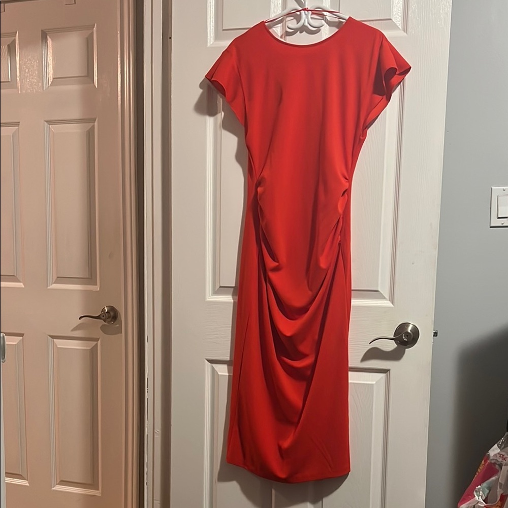 Zara Red Ruched Sheath Dress